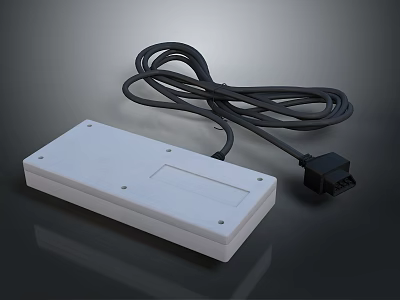 White Rectangular Electronic Device With Coiled Black Cable And Connector Plug 3d model