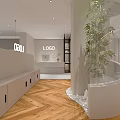 Elegant Modern Shopping Mall Store Interior With Round Bed Display And White Furniture