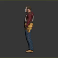 Game Movie Character Wearing White Mask Red Plaid Shirt Silver Armor and Yellow Tool Belt