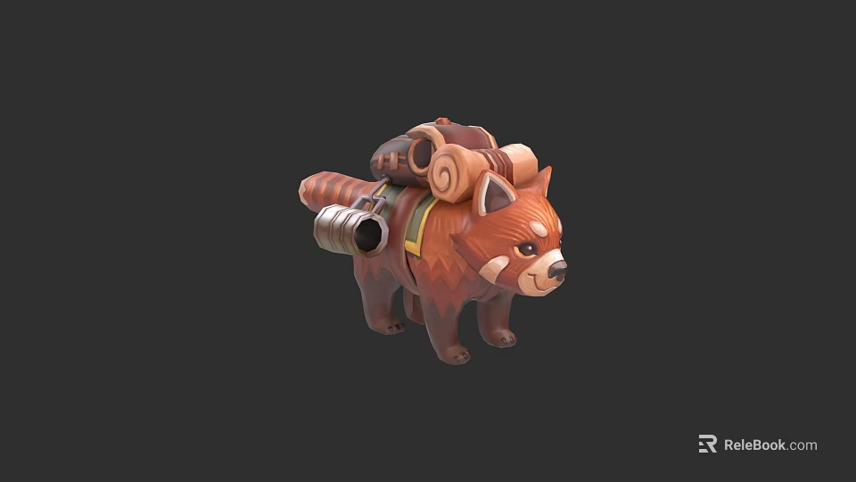 Red Panda Game Character With Backpack Pipes And Scrolls 3d model 