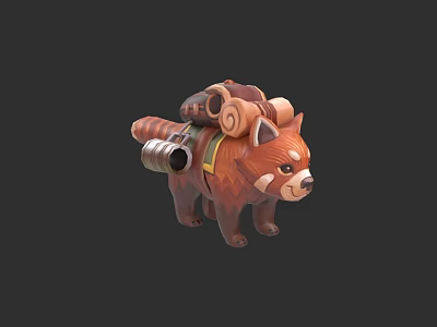 Red Panda Game Character With Backpack Pipes And Scrolls 3d model