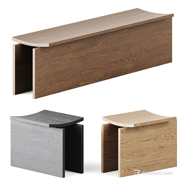 Modern Wooden Stools With Gray And Natural Wood Finishes For Simple Home Decor 3d model 