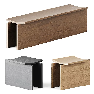 Modern Wooden Stools With Gray And Natural Wood Finishes For Simple Home Decor 3d model