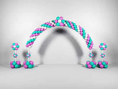 Festive Balloon Arch With Pink And Blue Balloons And Side Decorations 3d model