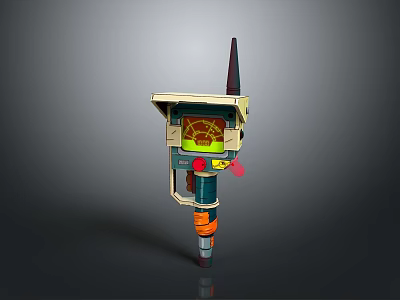 Cartoon Style Mechanical Device With Spiked Top Yellow Screen Green Blue Red And Orange Components 3d model
