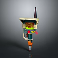 Cartoon Style Mechanical Device With Spiked Top Yellow Screen Green Blue Red And Orange Components