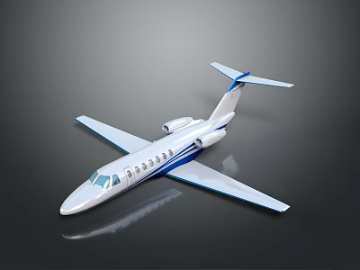 White And Blue Private Jet Model With Smooth Surface On Gray Background 3d model