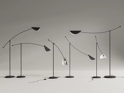 Modern Floor Lamps With Sleek Curved Arms And Black White Minimalist Design 3d model