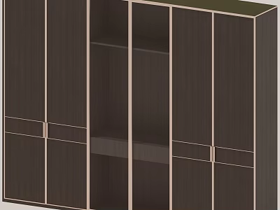 Modern Wooden Wardrobe With Glass Doors Drawers Shelves And Symmetrical Design 3d model