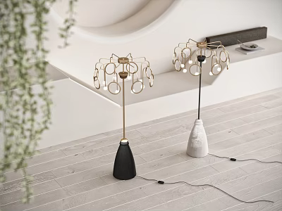 Modern Floor Lamps With Circular Rings And Black White Bases 3d model