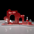 Red 3D Happy 2024 New Year Decorative Display with Numbers 24 and 20 Elements 3d model