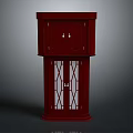Red Wooden Decorative Cabinet with Carved Cabinet Doors and Lattice Base Design