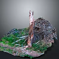 Natural Scene Featuring Tree Stump With Green Moss And Dead Branches 3d model