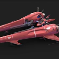 Red Futuristic Aircraft With Propellers And Mechanical Design Two Units