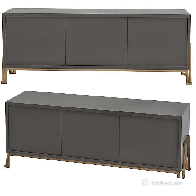 Modern Gray Dresser with Golden Metal Legs Minimalist Design for Living Room Decor 3d model 