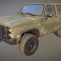 Green Vintage Off-Road SUV With Large Tires And Rustic Retro Design Elements 3d model