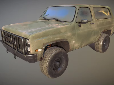 Green Vintage Off-Road SUV With Large Tires And Rustic Retro Design Elements 3d model