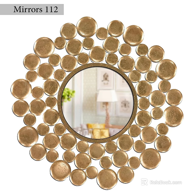 Decorative Round Mirror With Gold Circular Ornaments For Interior Decoration 3d model 