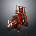 Ornate Boar Mount With Red Saddle Lanterns Banner And Skull Decorations
