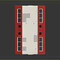 Cartoon Scene Of Red And White Small Building Model With Windows And Door Design