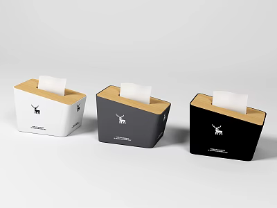 Stylish Household Tissue Boxes in White Black and Dark Black with Logo Design 3d model