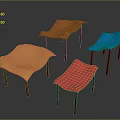 Colorful Modern Tables With Orange Red Blue Tops And Wooden Legs Design