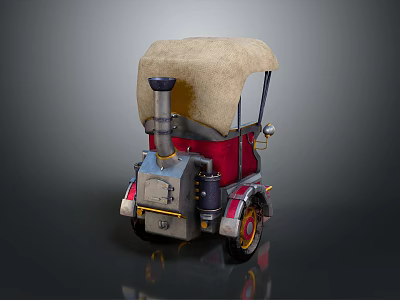 Vintage Steam Powered Vehicle With Canvas Top And Red Body Design 3d model