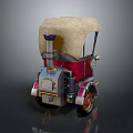 Vintage Steam Powered Vehicle With Canvas Top And Red Body Design