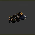 Futuristic Human Character In Cyberpunk Jacket Blue Gloves Dark Pants And Yellow Sole Shoes