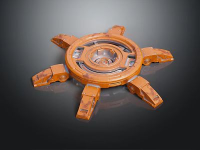 Orange Circular Mechanical Structure With Metal Support Legs And Industrial Gear Design 3d model