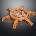 Orange Circular Mechanical Structure With Metal Support Legs And Industrial Gear Design