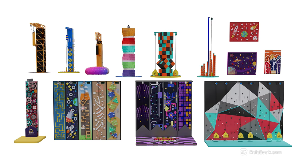 Colorful Kids Playground With Climbing Structures Maze Walls And Interactive Equipment 3d model 
