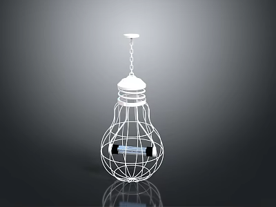 Wireframe Light Bulb Pendant Lamp With White Metal Structure And Hanging Chain 3d model