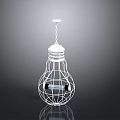 Wireframe Light Bulb Pendant Lamp With White Metal Structure And Hanging Chain