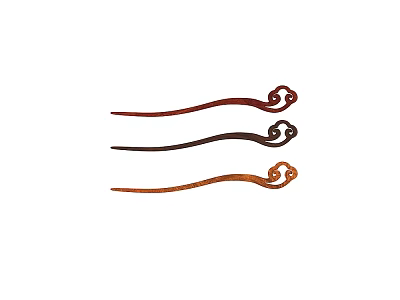 Elegant Hairpins Jewelry with Red Dark Brown Orange Curved Design and Decorative Ends 3d model