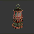 Vintage Metal Lantern With Copper Finish Gold Accents And Glass Shade