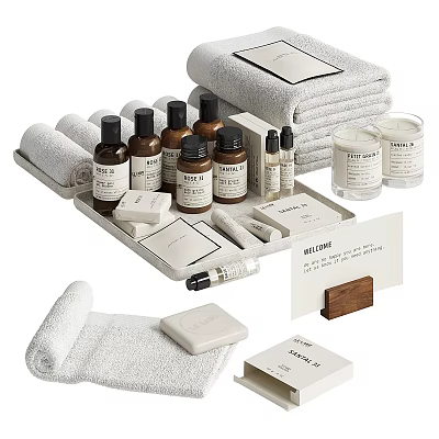 Washing Daily Essentials Collection With Towels Tray Care Bottles Soap And Candles 3d model