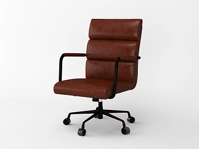 Brown Leather Office Chair With Ergonomic Design Black Armrests And Rolling Wheels 3d model