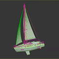 White Sailboat With Red Mast White Sails And Streamlined Hull Design