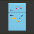 Blue Two Door Refrigerator With Colorful Magnet Decorations In Modern Home Design