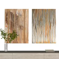 Abstract Paintings With Vertical Drip Patterns In Warm Neutral Tones On White Wall 3d model
