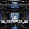 Modern Luxury KTV Interior Design With Large Screen White Sofas And Ambient Lighting 3d model