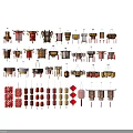 Traditional Chinese Lanterns In Various Styles With Red Pink White Colors And Hanging