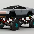 Futuristic Concept Off Road Car With Large Tires Green Rims Light Brown And Silver Body