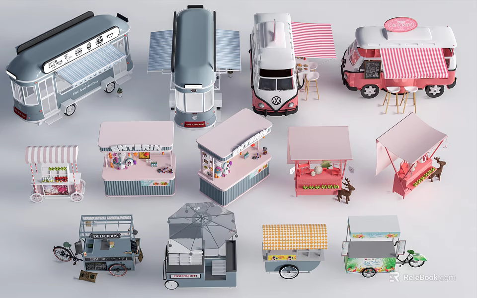 Diverse Mobile Utility Vehicles for Street Food Vending and Snacks 3d model 