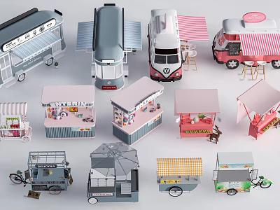 Diverse Mobile Utility Vehicles for Street Food Vending and Snacks 3d model