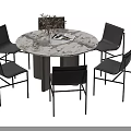 Modern Round Dining Table Set With Sleek Marble Top And Black Chairs 3d model