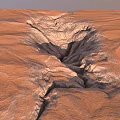 Artistic Garden Landscape Design With Red Terrain Gullies And Rocky Textures