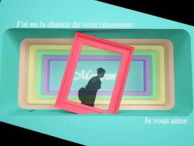 French Love Quotes With Pink Frame Silhouette And Layered Colorful Decor 3d model
