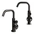 Modern Black Faucet Design Featuring Curved Spout and Stylish Control Knobs 3d model
